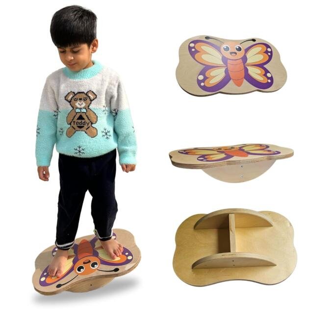 Wooden Butterfly Balance Board | Curvy Wobble Board for Kids 3+
